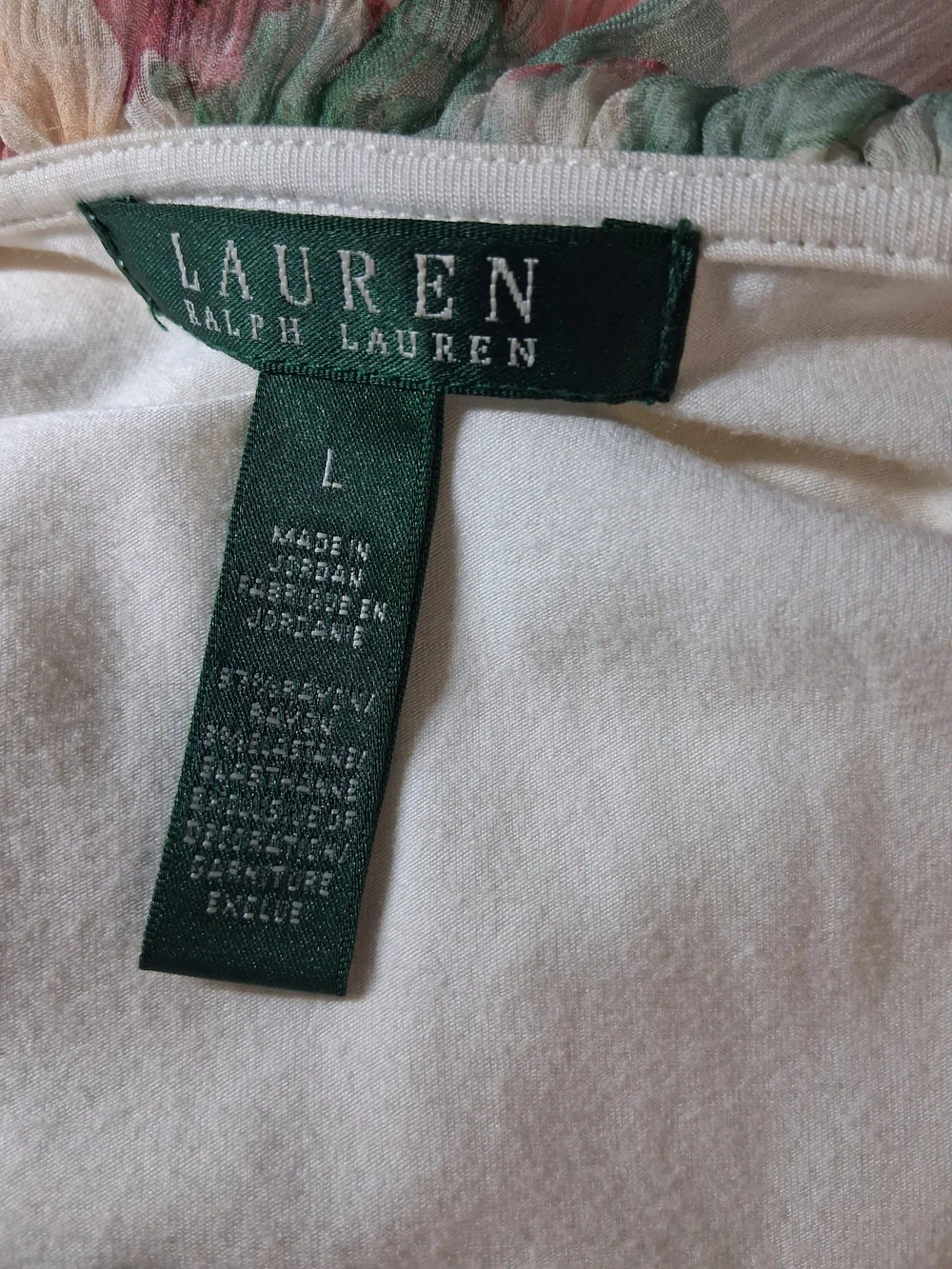 LAUREN Ralph Lauren Women's Sleeveless Top Large White Floral Ruffle Neck Blouse - Picture 2 of 9